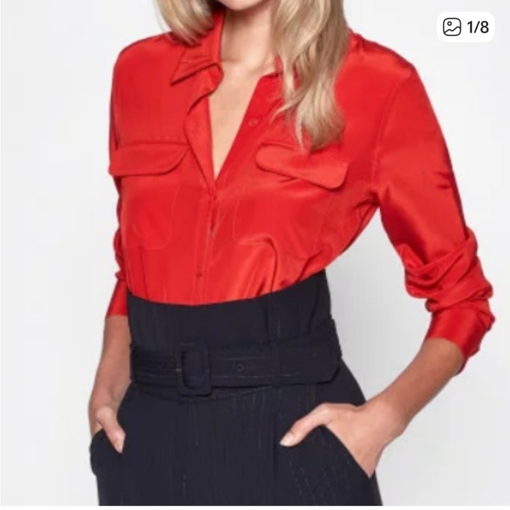 Equipment Femme Tomato Red Silk Button Down Shirt xs New with tags